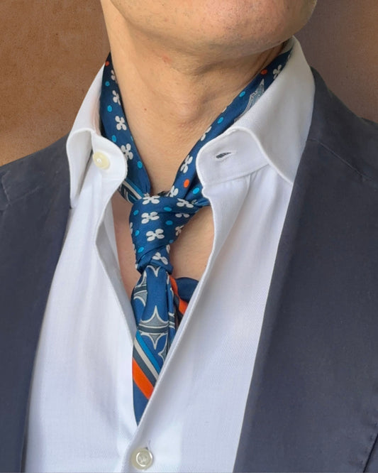 THE VENETIAN | Navy Blue and Orange | Silk Neckerchief