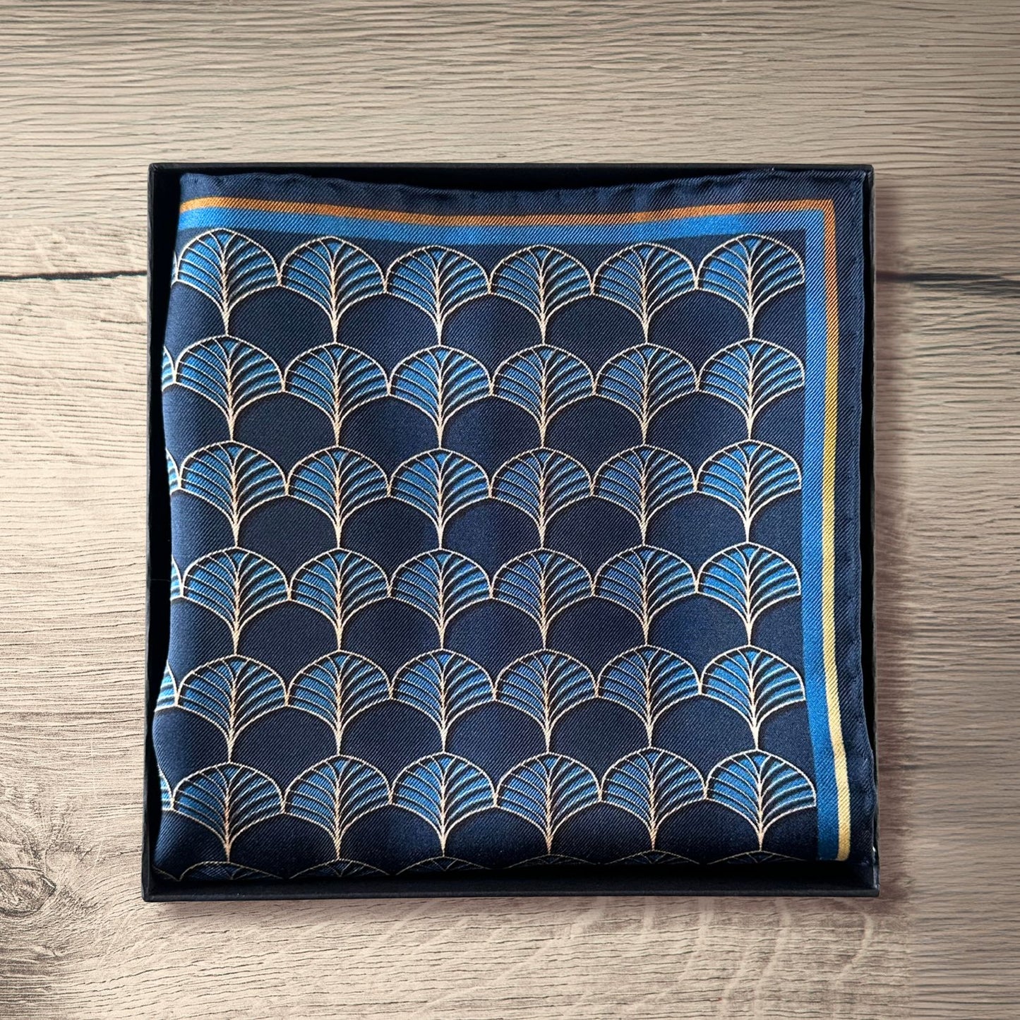 DECO RADIANCE | Navy Blue and Gold | Luxury Silk Pocket Square