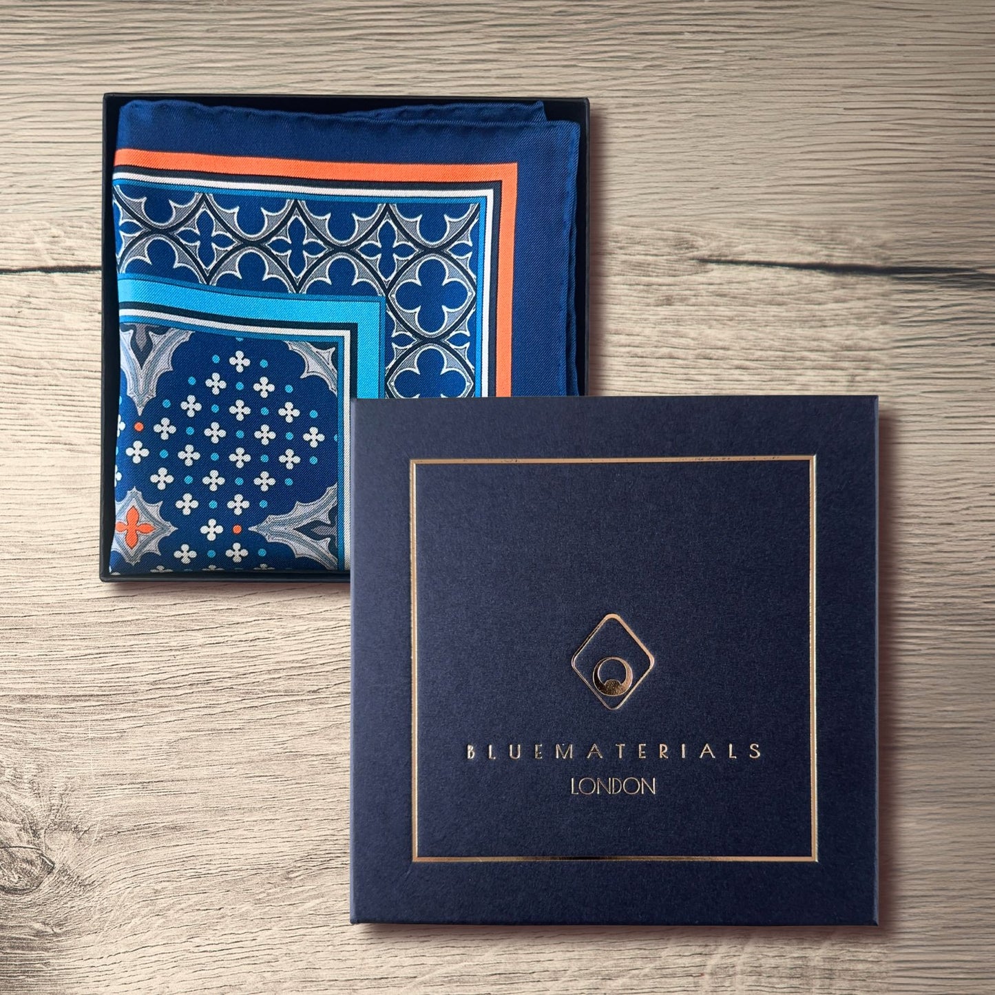 THE VENETIAN | Navy Blue and Orange | Luxury Silk Pocket Square