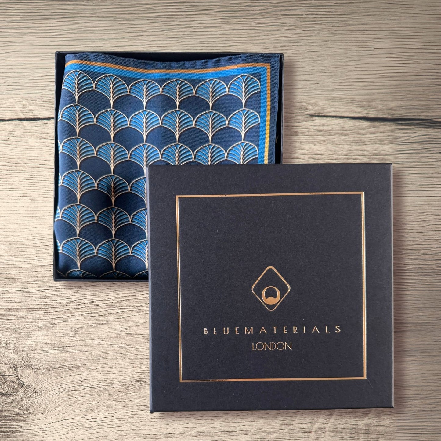 DECO RADIANCE | Navy Blue and Gold | Luxury Silk Pocket Square