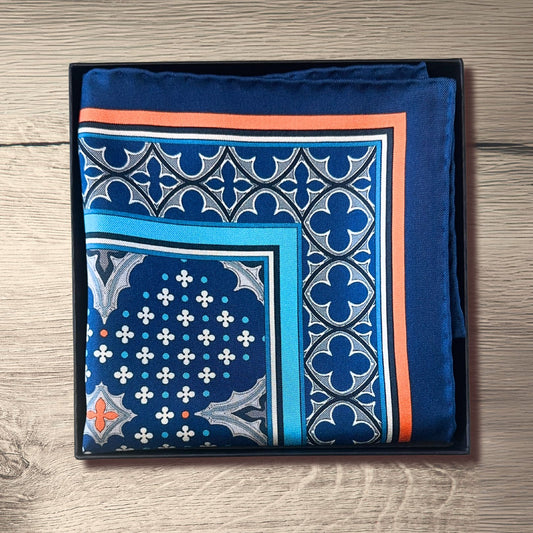 THE VENETIAN | Navy Blue and Orange | Luxury Silk Pocket Square