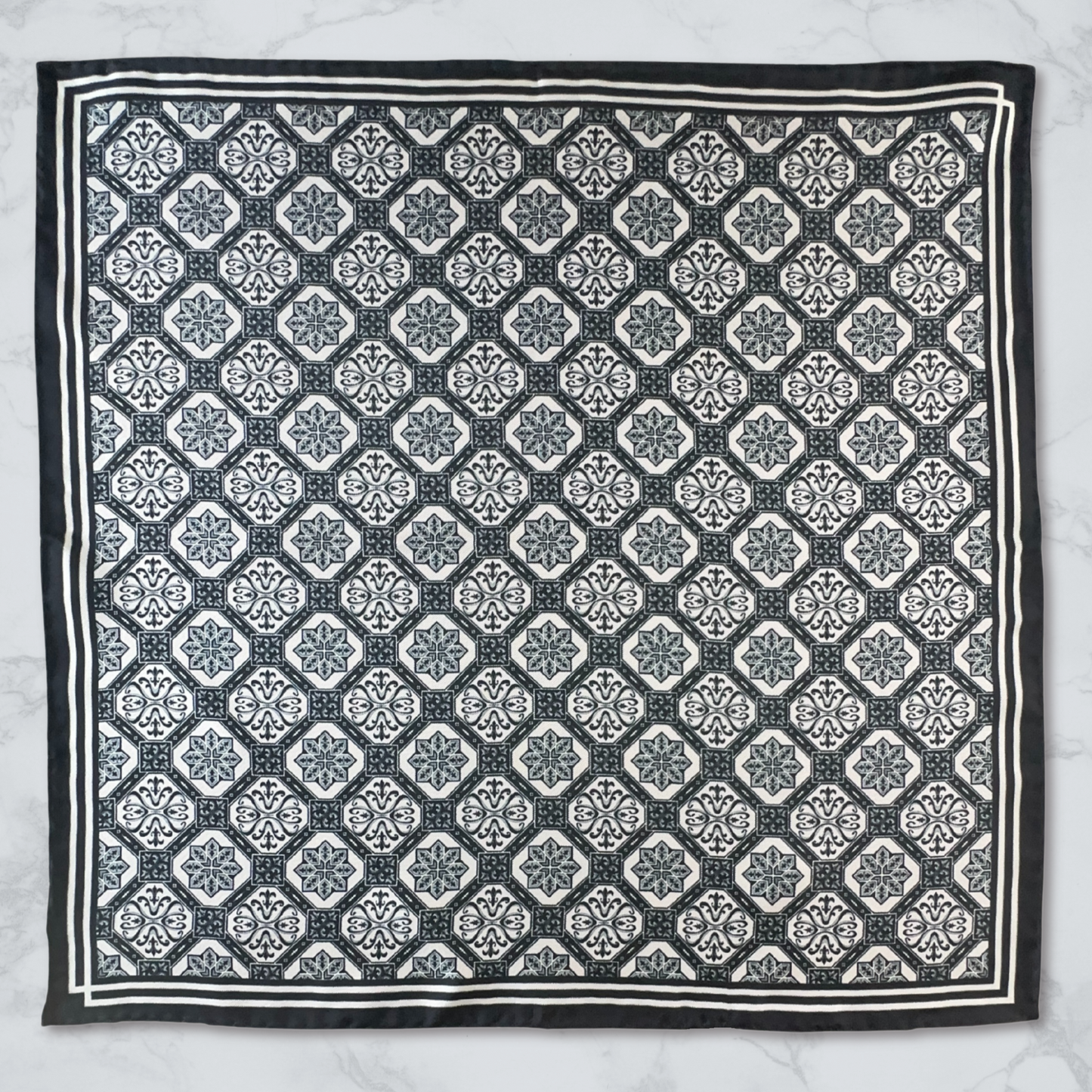 GOTHIC FLEURON | Navy Blue and White | Luxury Silk Pocket Square