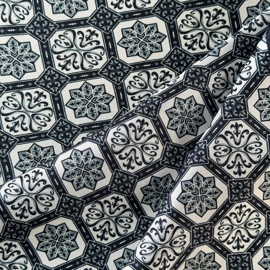 GOTHIC FLEURON | Navy Blue and White | Luxury Silk Pocket Square