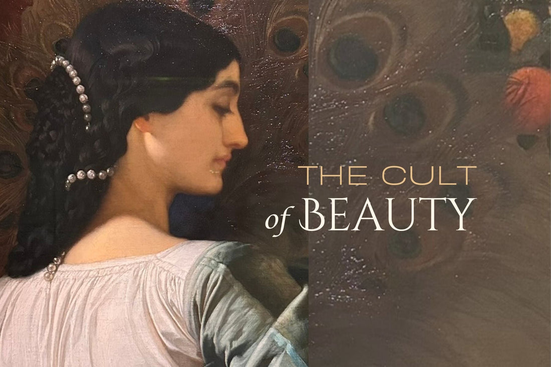 Close up view of Frederick Leighton's painting "Nanna" with article title "The Cult of Beauty"