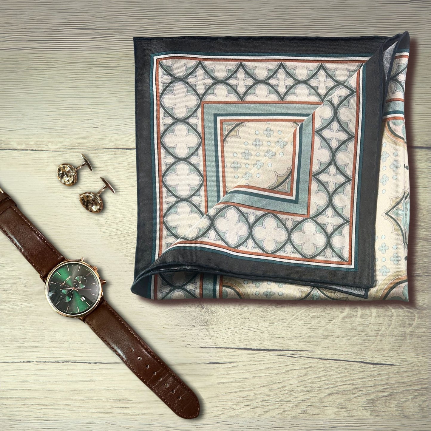 THE VENETIAN | Olive Green and Sandstone | Luxury Silk Pocket Square