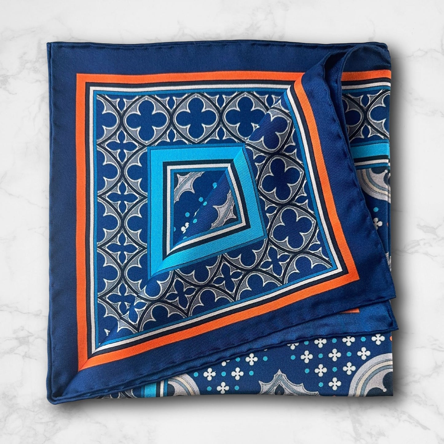 THE VENETIAN | Navy Blue and Orange | Silk Neckerchief