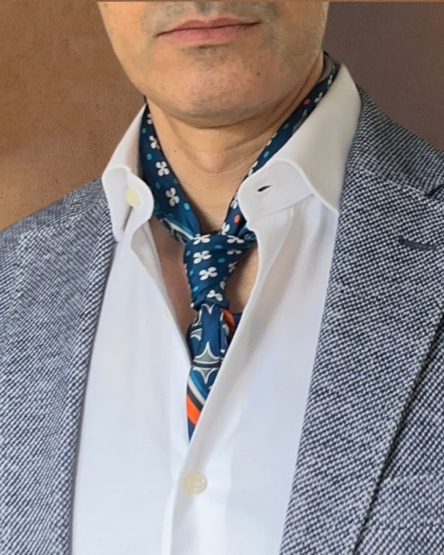 THE VENETIAN | Navy Blue and Orange | Silk Neckerchief