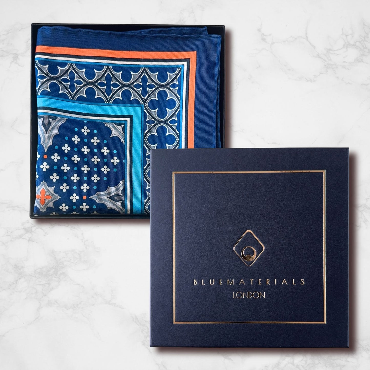 THE VENETIAN | Navy Blue and Orange | Silk Neckerchief