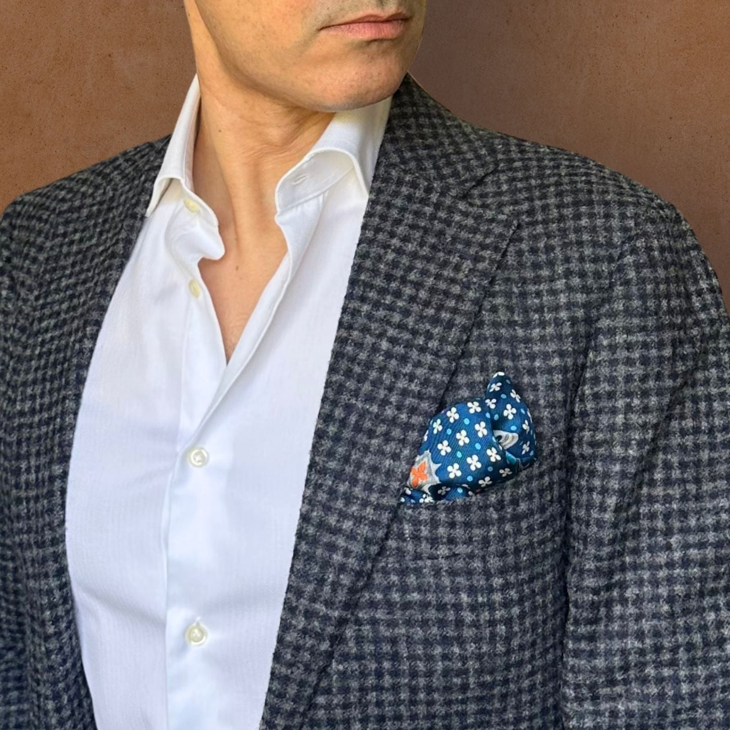 THE VENETIAN | Navy Blue and Orange | Silk Pocket Square
