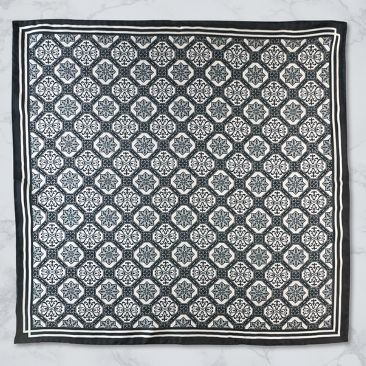 GOTHIC FLEURON | Navy Blue and White | Silk Neckerchief